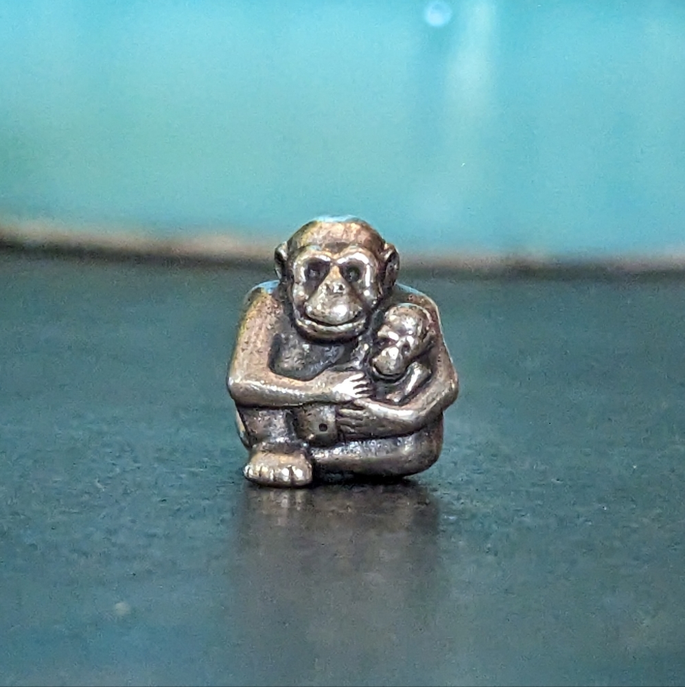 PANDORA Sterling Silver Chimpanzee Mother + Baby Charm Retired